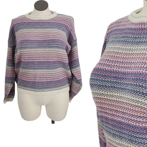 80-90s Vintage L Pastel Striped Crewneck Sweater
